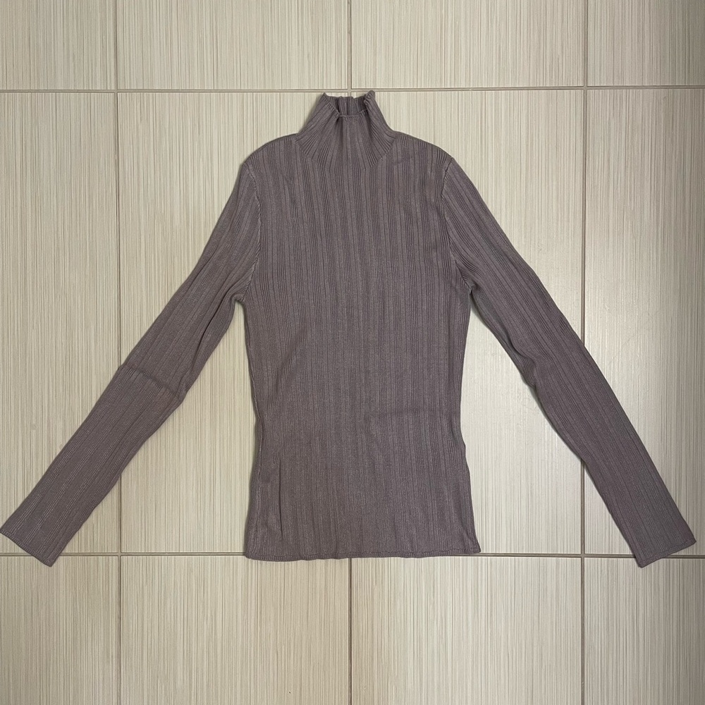 Abercrombie & Fitch Ribbed Mock Neck Long Sleeve Top - Dusty Mauve